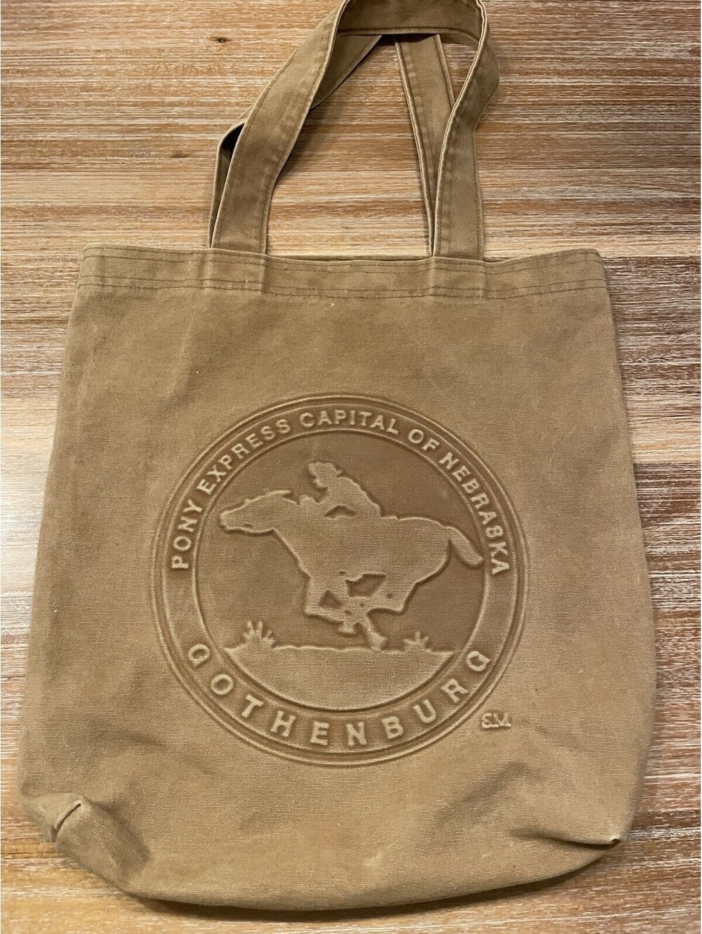Pony Express Gothenburg Brown Tan Canvas Embossed Tote Bag Nebraska Mason